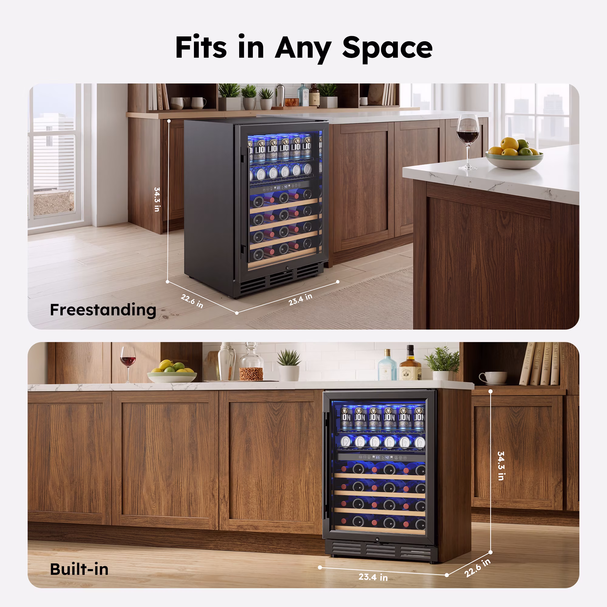 Simzlife Beverage Refrigerator,4.8 Cu.ft Dual Zone Independent Temperature Control Wine Cooler,63 Cans Beverage & 30 Bottles Wine, Black - Image 5