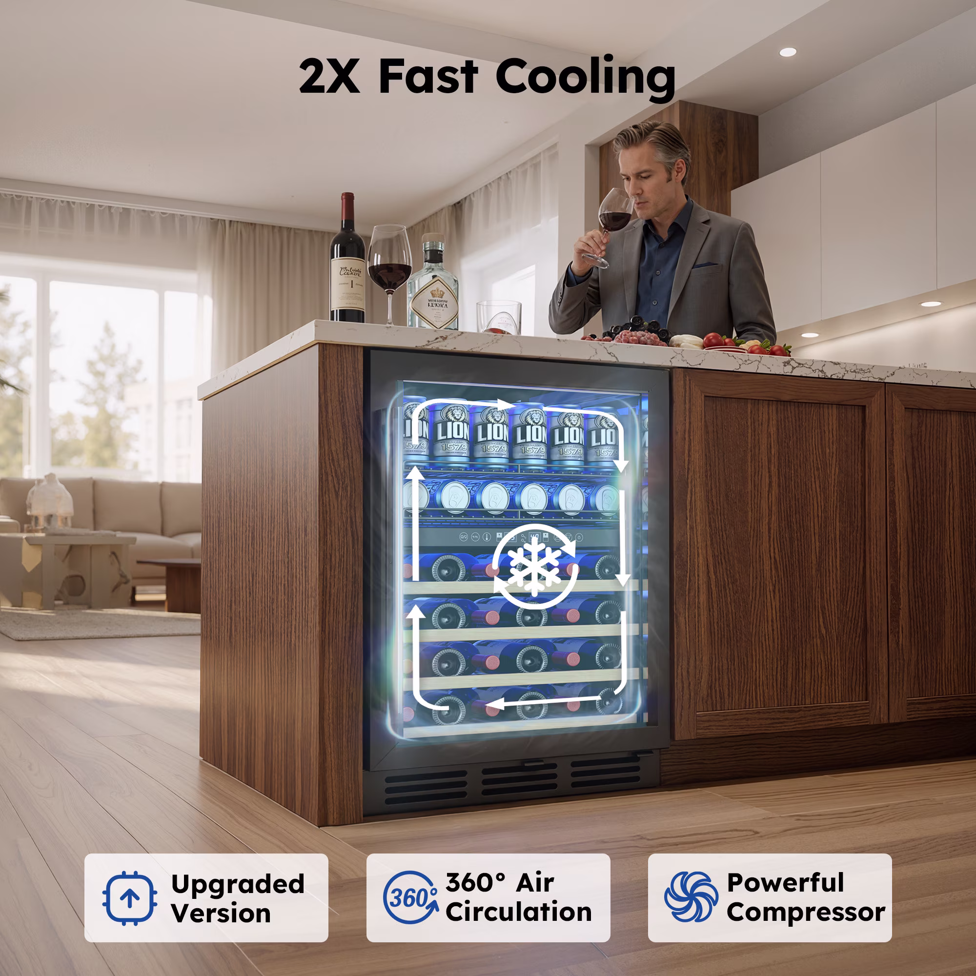 Simzlife Beverage Refrigerator,4.8 Cu.ft Dual Zone Independent Temperature Control Wine Cooler,63 Cans Beverage & 30 Bottles Wine, Black - Image 2