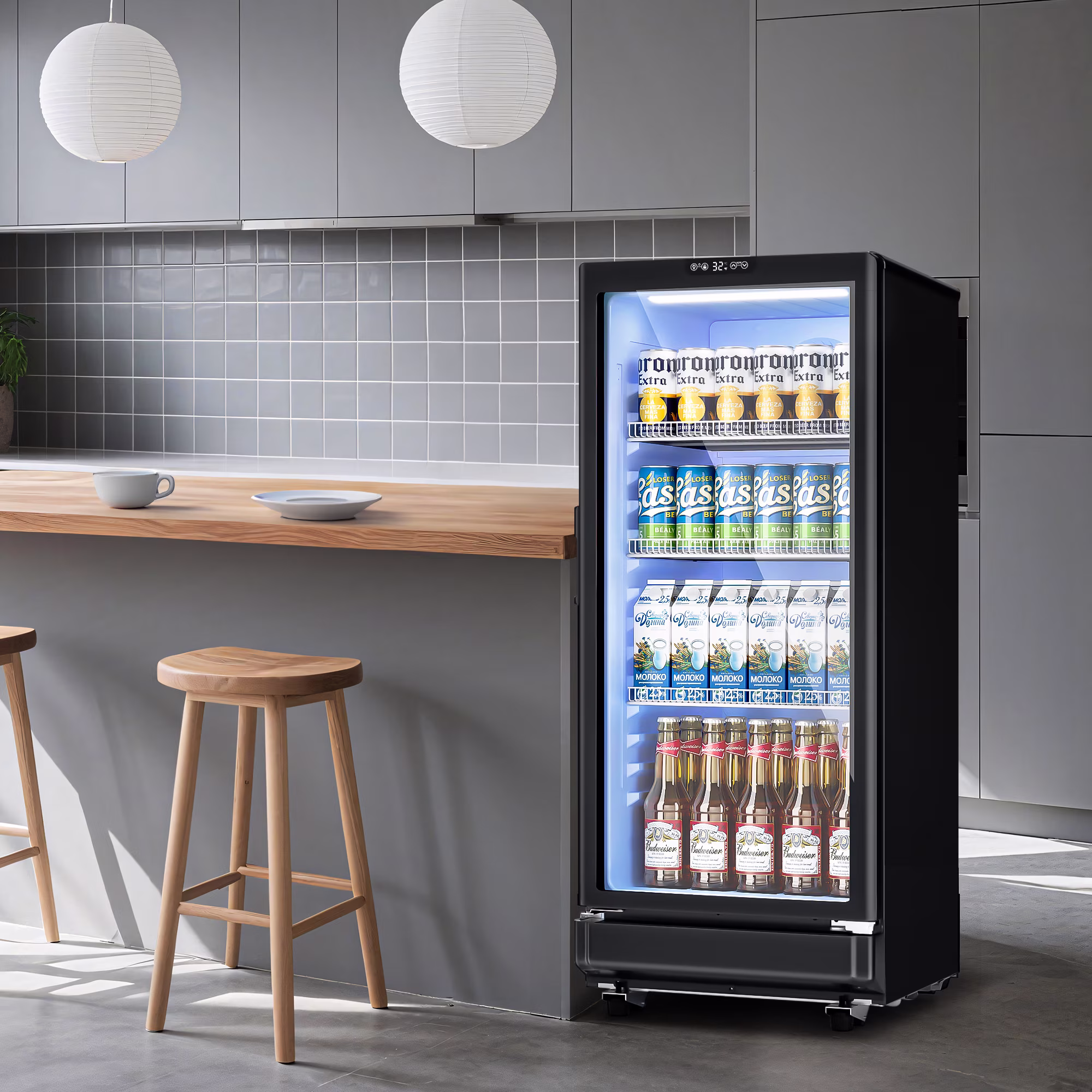 Simzlife Commercial Beverage Refrigerator, Large Refrigerator with Double-Tempered Glass Door, Beverage Cooler for Bar, Office, Restaurant - Image 4