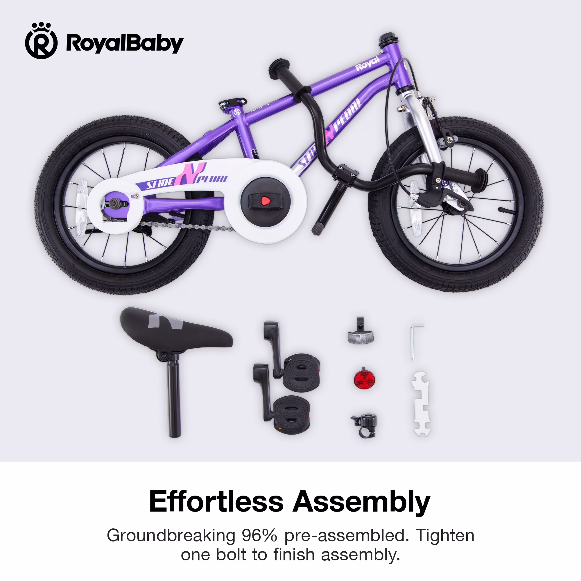SLIDE N PEDAL 14 in Kids Bike EZ Balance Pedal Switchable Bicycle, Purple Christmas Gift - Image 3