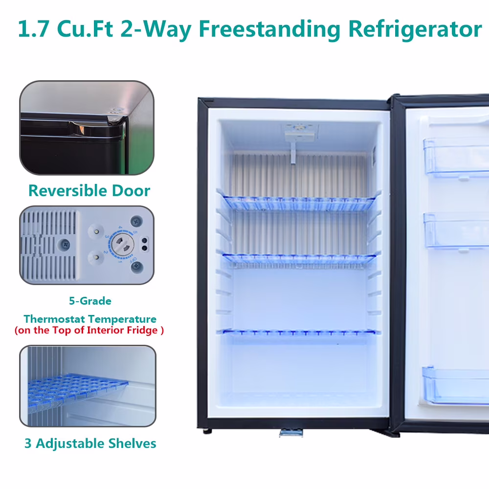 SMAD 12V RV Refrigerator Truck Mini Fridge AC / DC Compact Silent 1.7 Cu ft Lock - Image 3