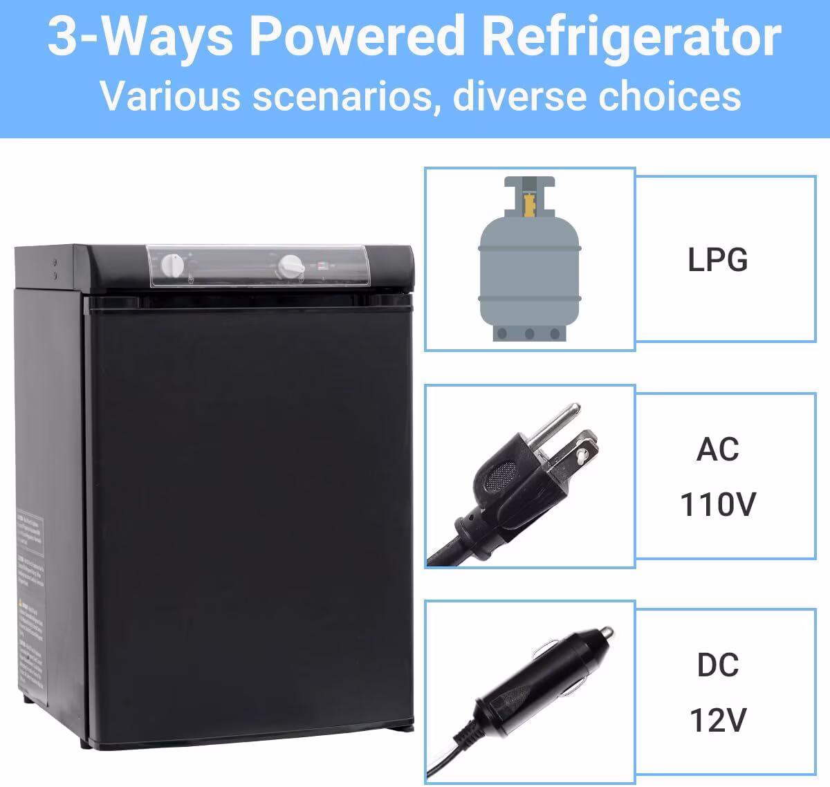 Smad 3-Way Propane Refrigerator 1.4 Cu ft 3 Way Caravan RV Camper Gas Fridge 110V LPG - Image 4