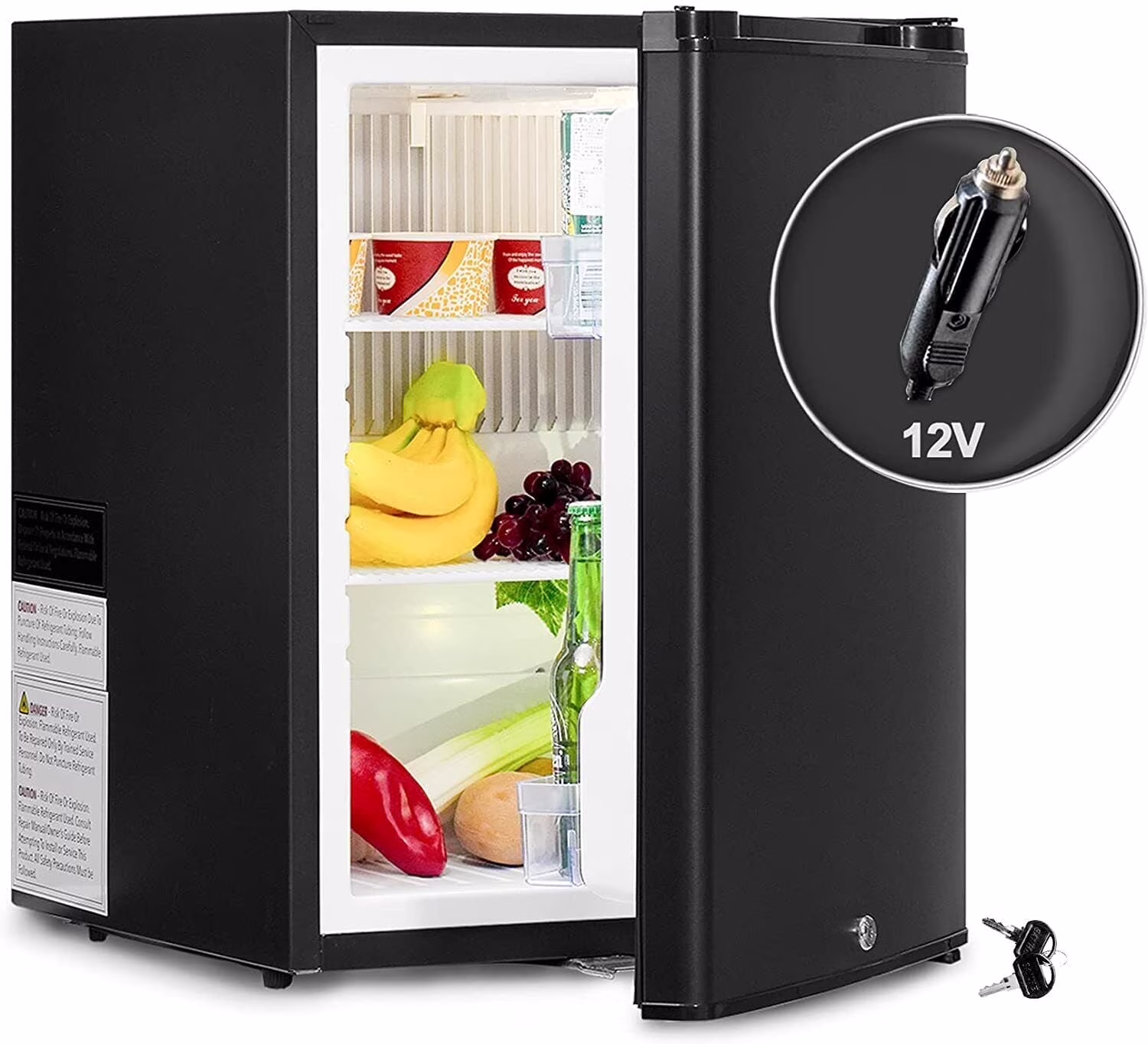 SMAD Mini RV Fridge 12V 110V Refrigerator Semi Truck Freightliner Cascadia 1.6 Cu.ft Black