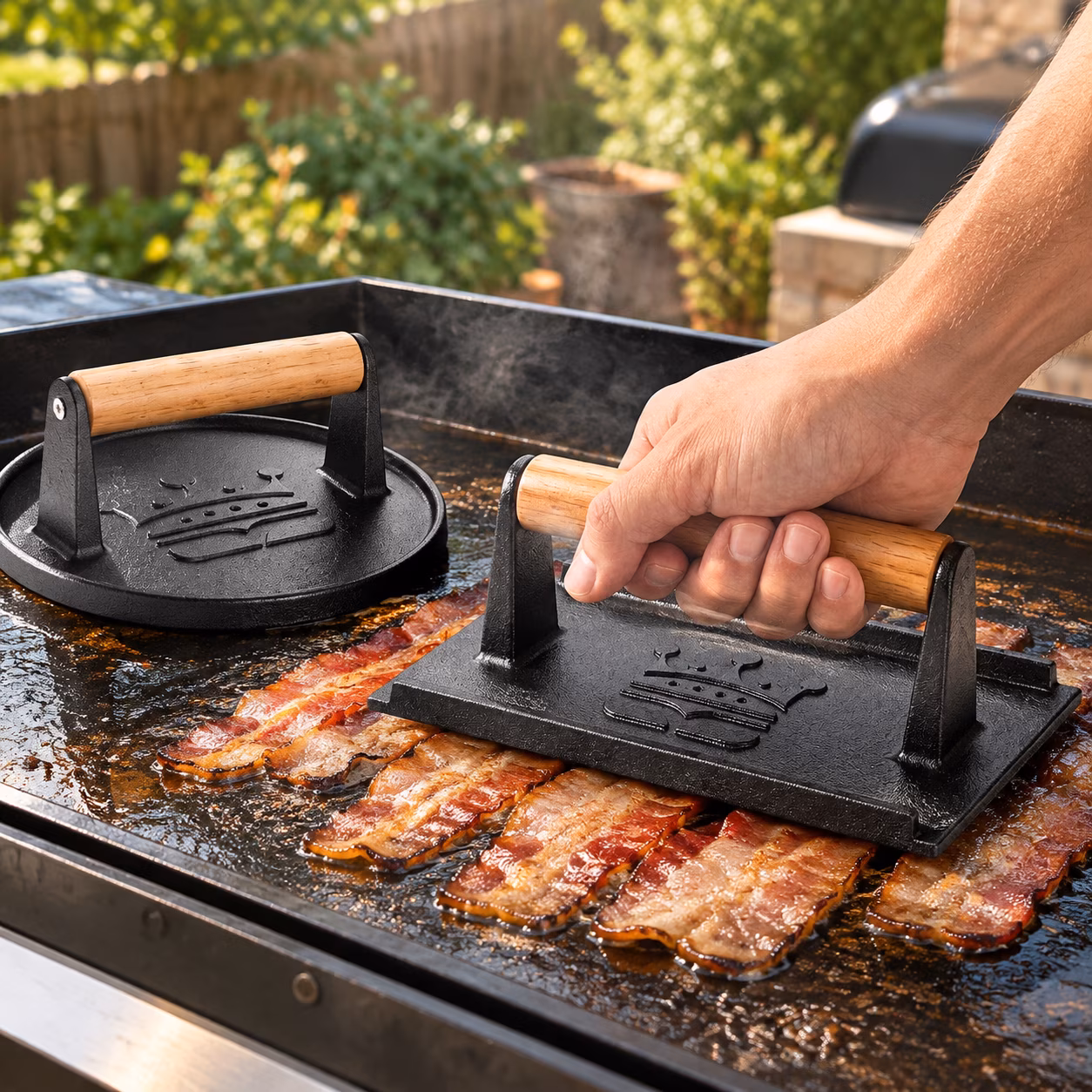 Smash Burger Press, 6.5” Round & 8.3”X4.3” Rectangle Cast Iron Flat Edge Grill/Bacon/Meat/Hamburger/Chef Press with Wood Handle, Smash Burger Kit for Blackstone Griddle Accessories - Image 4