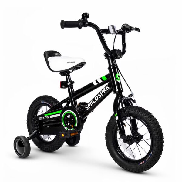 SmiloSprk 12 Inch Kids Bike BMX Style, Training Wheels, Coaster Brake & Full Chain Guard, Adjustable Seat, Gift for Boys & Girls 2-7 Year Old, Black