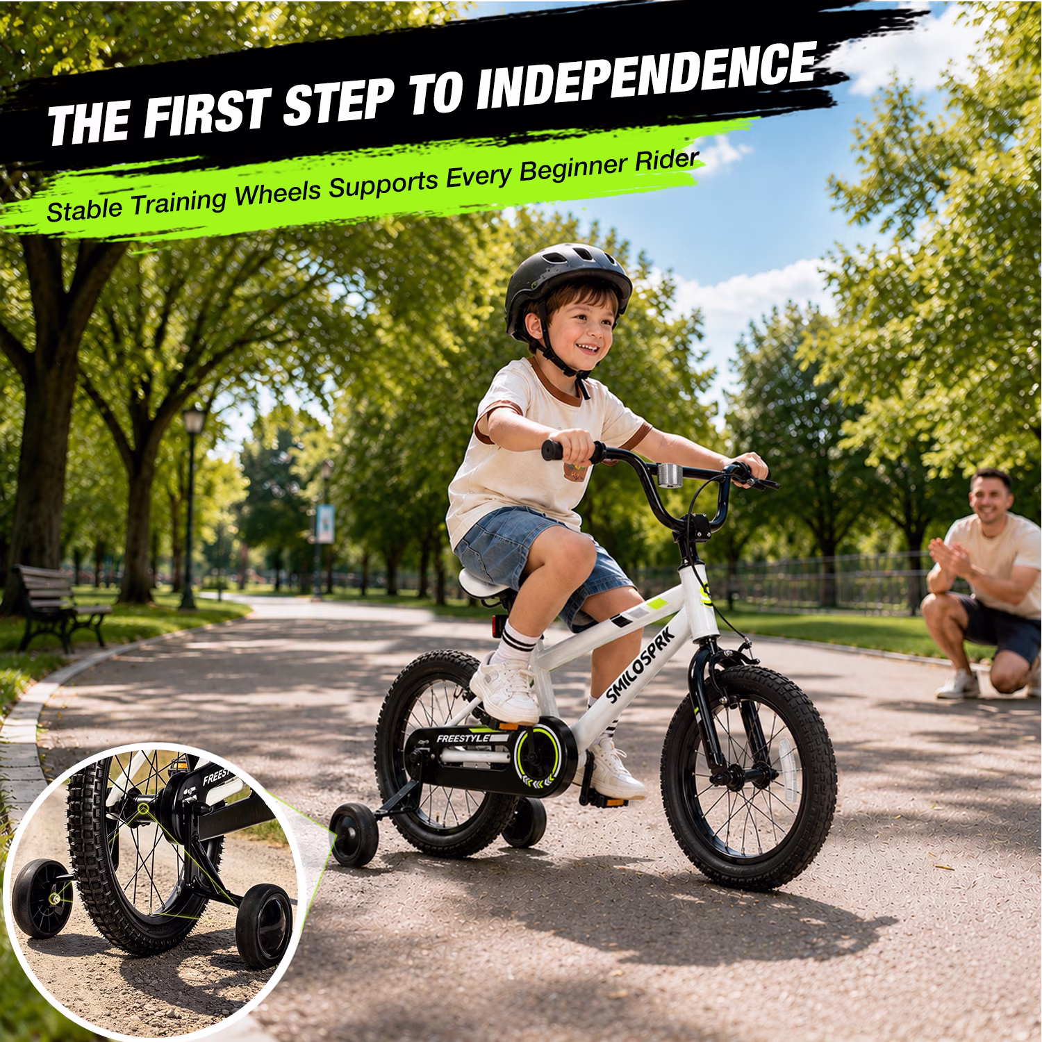 SmiloSprk 12 Inch Kids Bike BMX Style, Training Wheels, Coaster Brake & Full Chain Guard, Adjustable Seat, Gift for Boys & Girls 2-7 Year Old, White - Image 3
