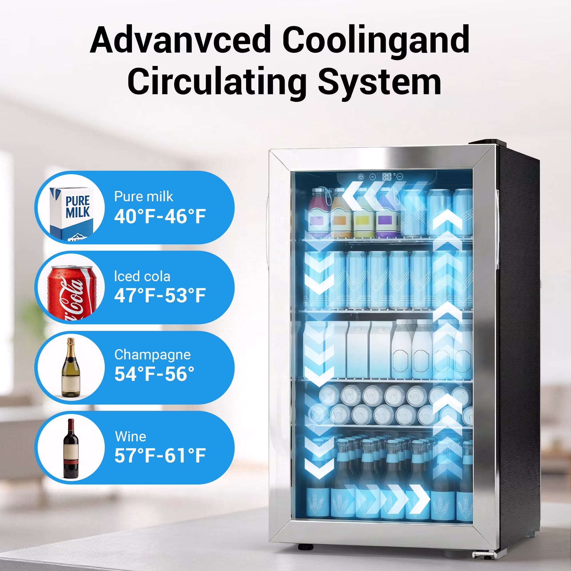 Snowyermine 130 Can Beverage Refrigerator and Cooler with Glass Door for Home, 17.3 in W, 31.5 in H, Silver - Image 3