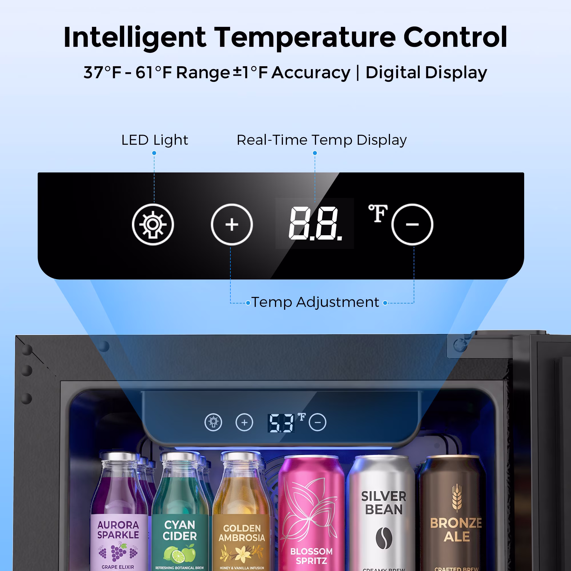 Snowyermine 15 Inch Beverage Refrigerator with Glass Door, 160 Cans Under Counter Wine Fridge for Home Kitchen, Bar or Office, Black Stainless Steel - Image 3