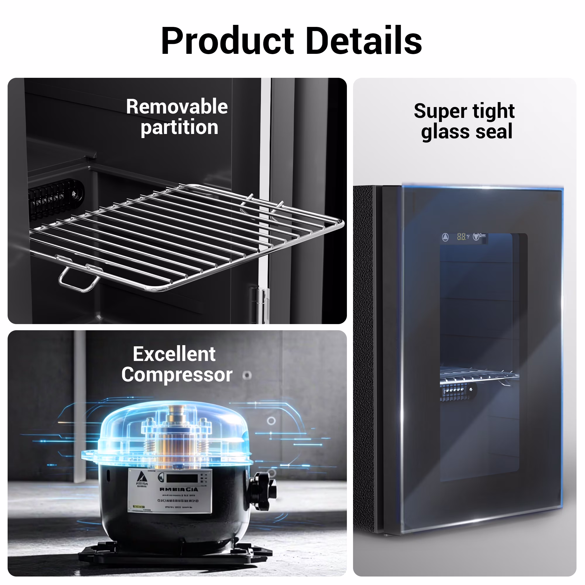 Snowyermine 24 Can Mini Fridge & Wine Cooler, Ultra-Quiet Countertop Beverage Refrigerator with Glass Door & Digital LED Display for Bedroom, Dorm, Nightstand,Home & Office, Black - Image 4