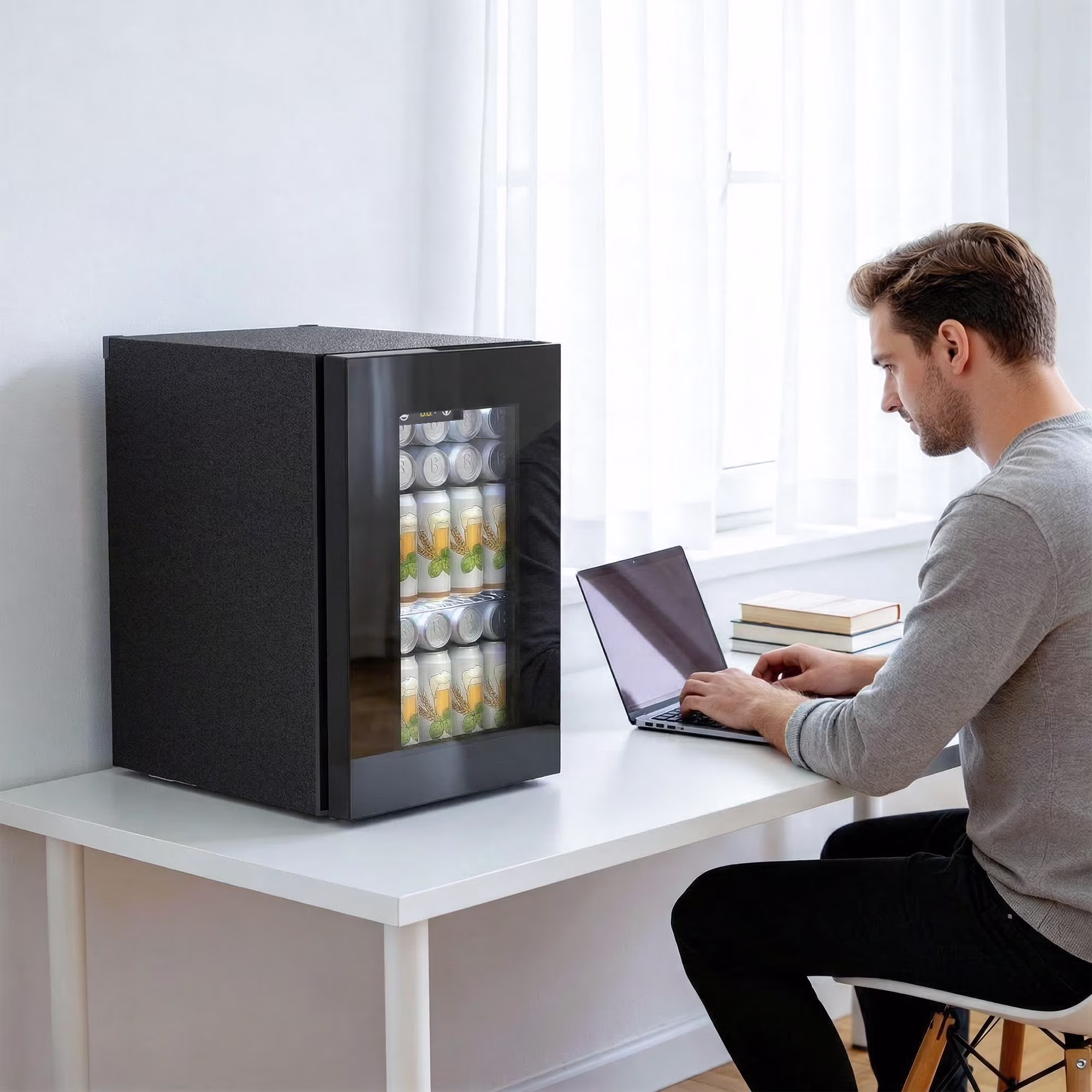 Snowyermine 24 Can Mini Fridge & Wine Cooler, Ultra-Quiet Countertop Beverage Refrigerator with Glass Door & Digital LED Display for Bedroom, Dorm, Nightstand,Home & Office, Black - Image 2