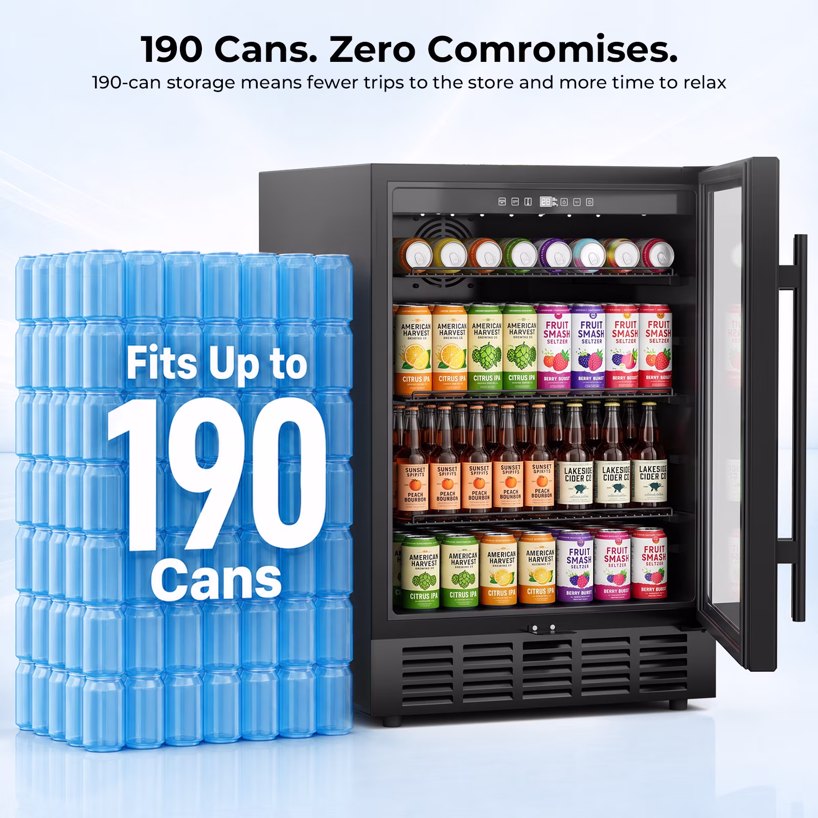 Snowyermine 24 Inch 190 Can Beverage Refrigerator, Undercounter Glass Door Fridge with Front Vent - Image 5