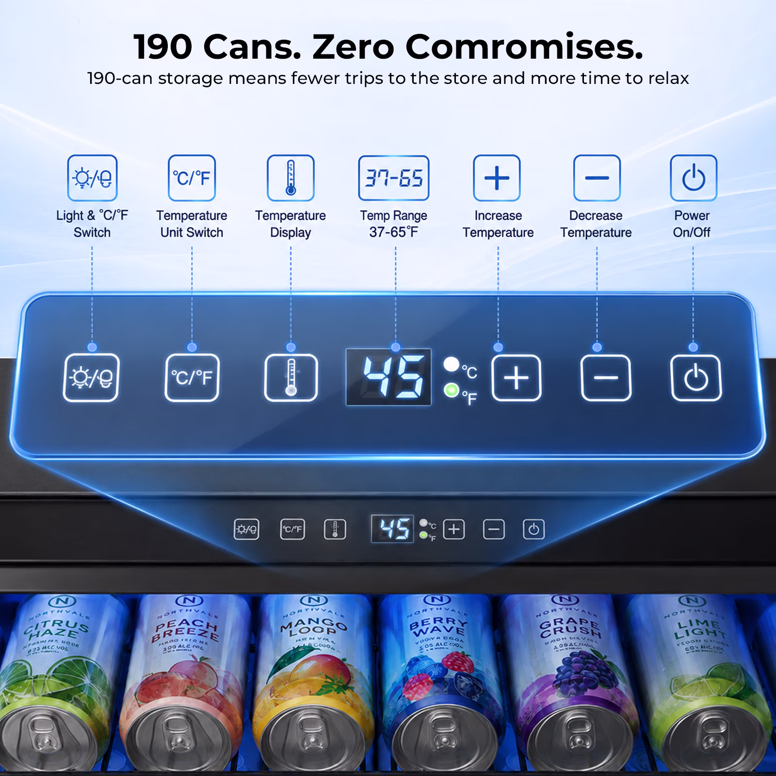Snowyermine 24 Inch 190 Can Beverage Refrigerator, Undercounter Glass Door Fridge with Front Vent - Image 2