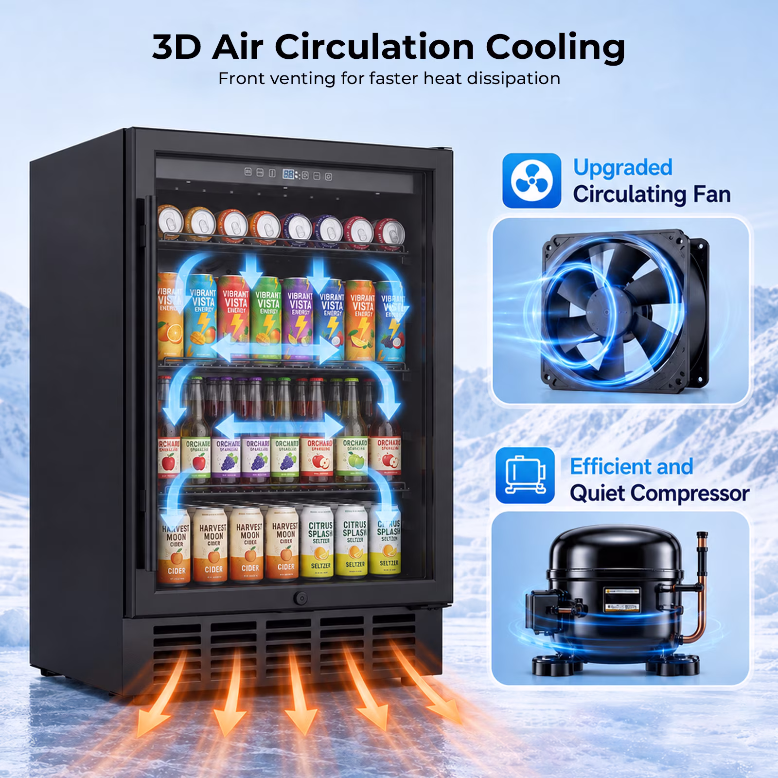 Snowyermine 24 Inch 190 Can Beverage Refrigerator, Undercounter Glass Door Fridge with Front Vent - Image 3