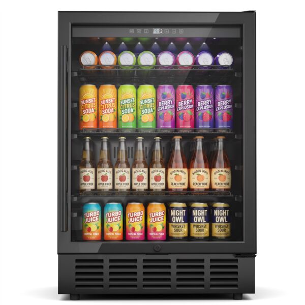 Snowyermine 24 Inch 190 Can Beverage Refrigerator, Undercounter Glass Door Fridge with Front Vent