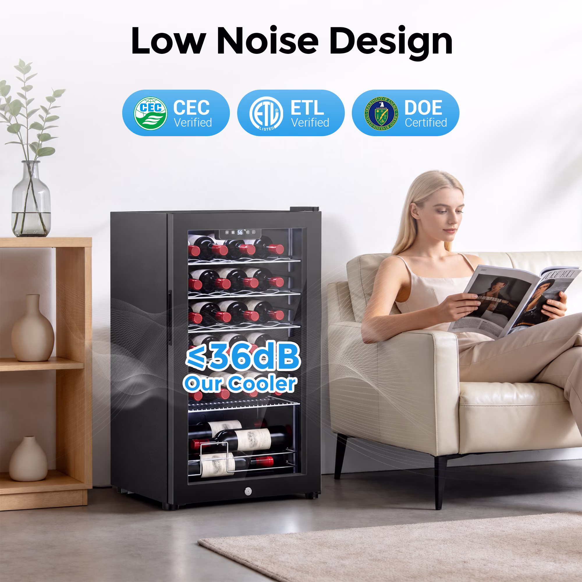 Snowyermine 25 Bottles Wine Cooler Refrigerator,Built-in Wine Fridge with Stainless Steel Glass Door, for Home Bar, Kitchen, or Office - Image 4