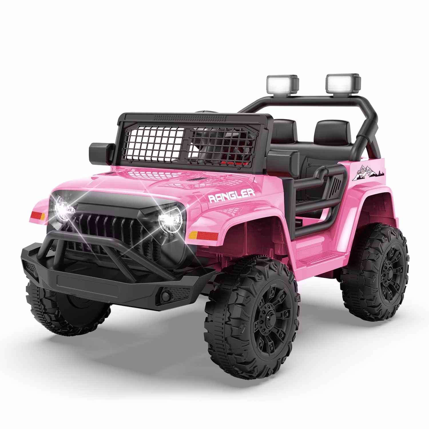 SOBREMESA 12V Kids Ride on Jeep Car with Parent Remote Control, Battery Powered Electric Vehicle, Forward & Reverse, Spring Suspension, Music & Lights, Pink