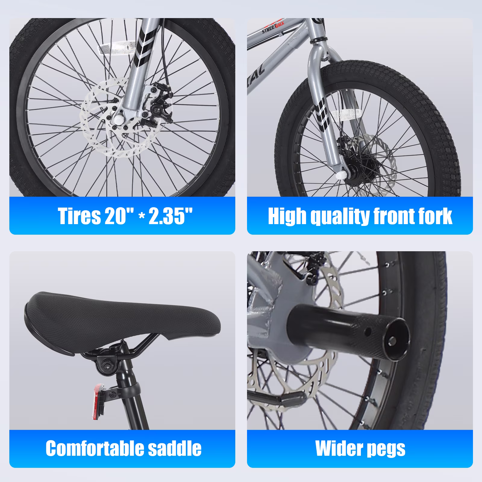 SPATIAL 20" BMX Bicycle,Fits Rider for 4'3" - 5'4", Dual Disc Brakes BMX Bikes,2 Pegs Single Speed Bike - Image 3