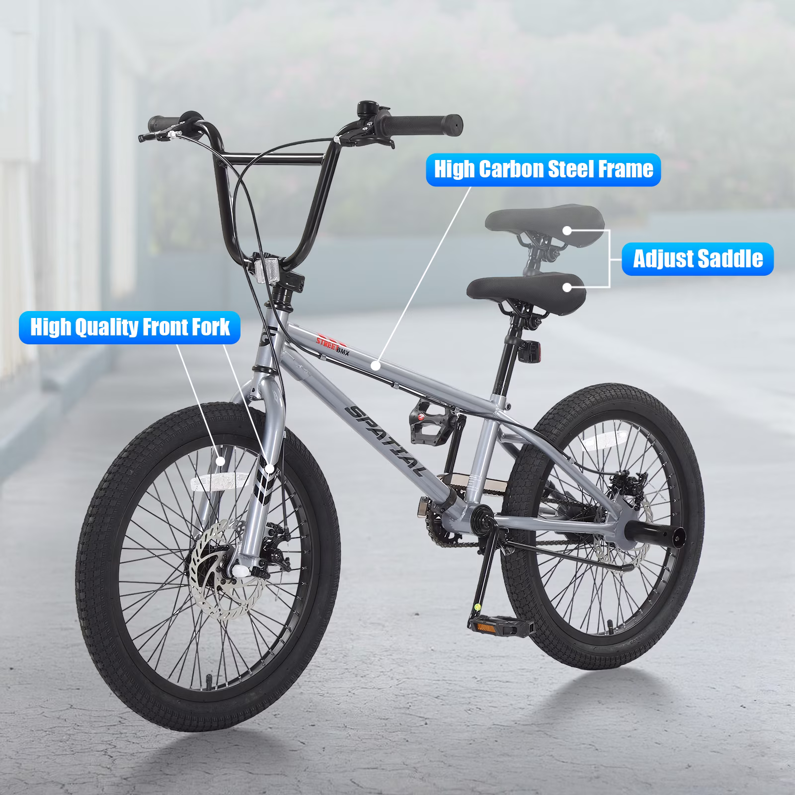 SPATIAL 20" BMX Bicycle,Fits Rider for 4'3" - 5'4", Dual Disc Brakes BMX Bikes,2 Pegs Single Speed Bike - Image 4