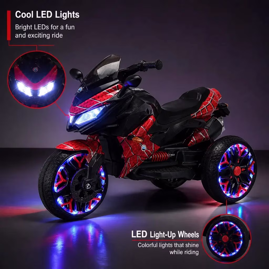 Spider 12V Kids Ride On Motorcycle for 3-6 Years Old, Manual Throttle,Light-Up Wheels,Music,PU Seat - Image 5