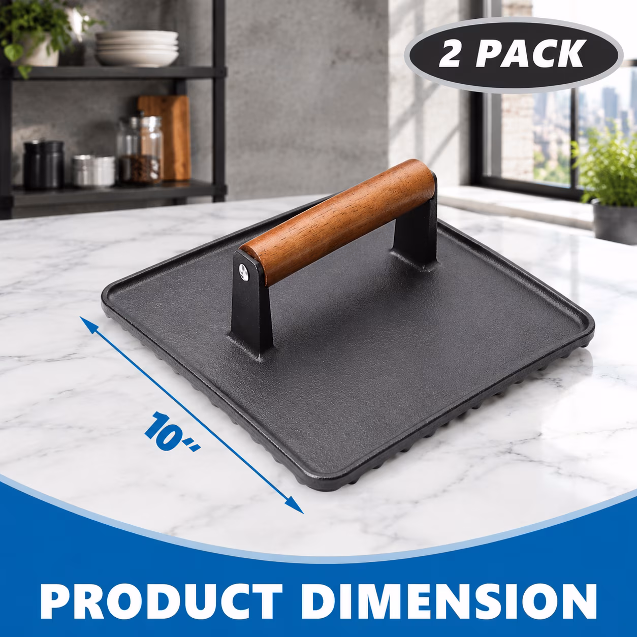 Square Cast Iron Burger Press Smash Griddle Cooking Weight For Blackstone - Image 2