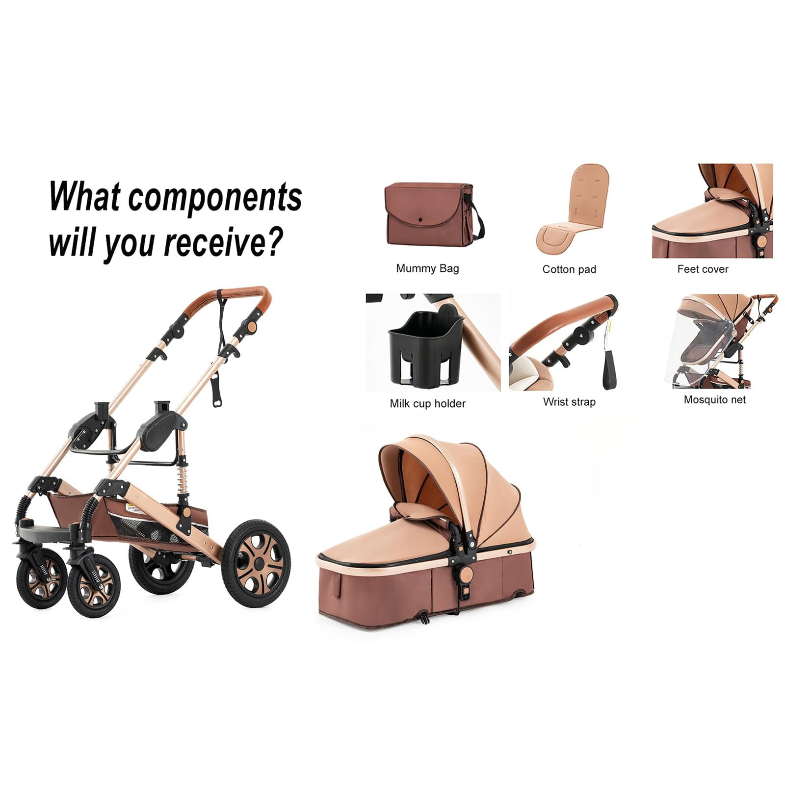 Steanny Baby Stroller Reversible Stroller Up to 55lbs,2-IN-1 Stroller Suit Newborn to Toddler Baby Carriage With Mami Bag - Image 4