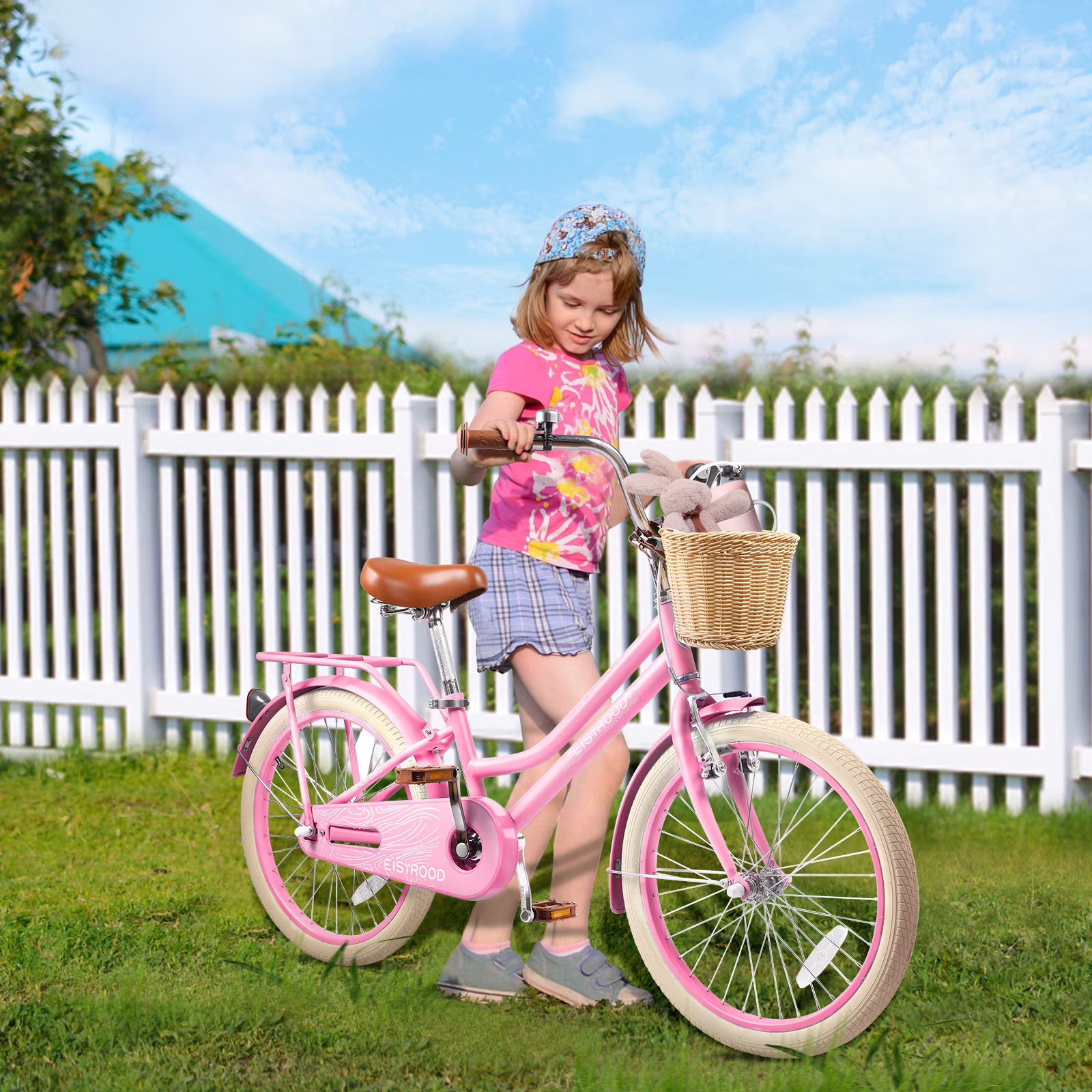 STICCIO 20 inch Girls Bike with Basket and Rear Rack, Adjustable Seat, Dual Brake, Chain Guard, Kids Beach Cruiser Bike for Ages 7 - Image 3