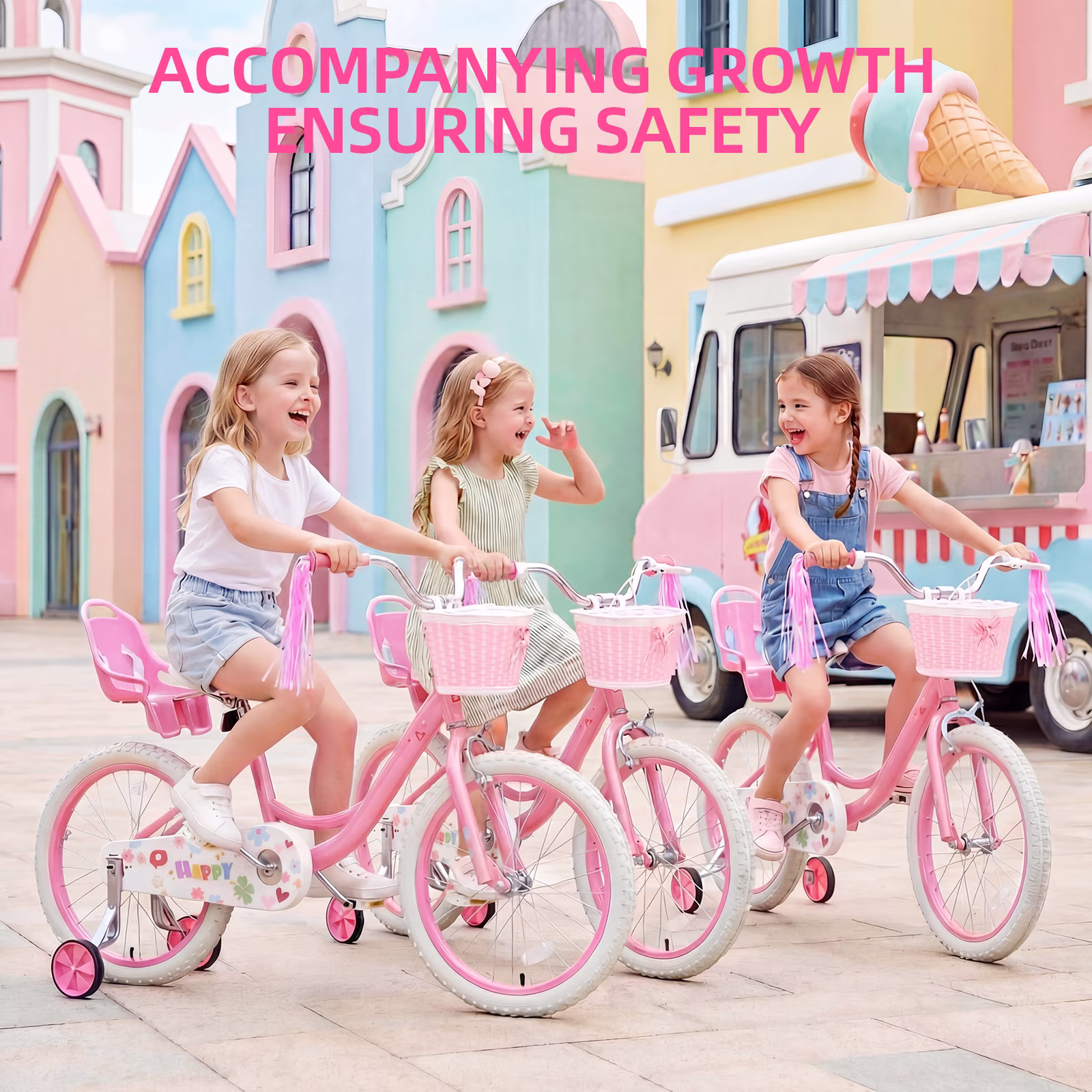 SUGIFT 16 Inch Girls Bike for 2-8 Years Old Kids, Kids Bicycle with Training Wheels, Basket and Doll Seat, Pink - Image 5