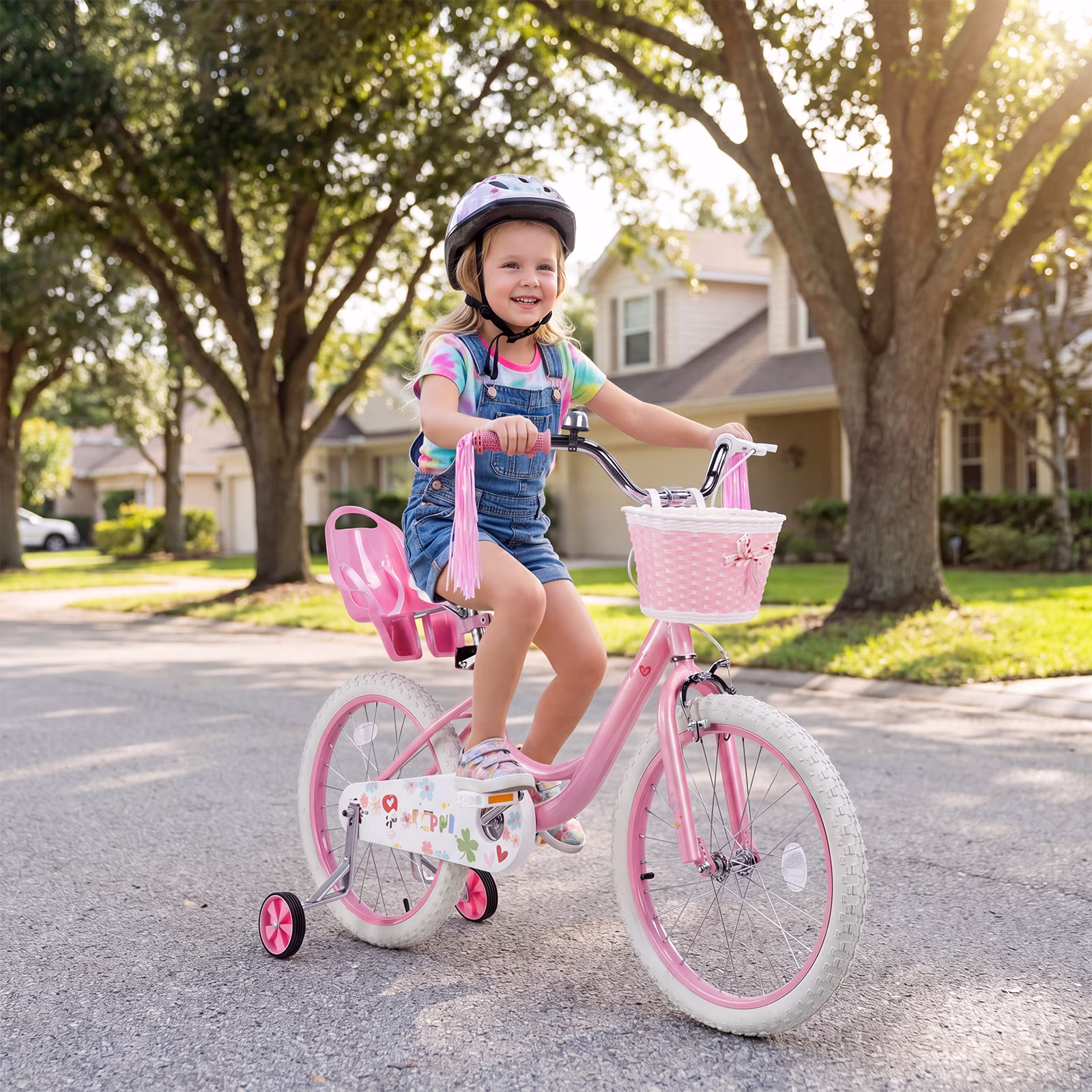SUGIFT 16 Inch Girls Bike for 2-8 Years Old Kids, Kids Bicycle with Training Wheels, Basket and Doll Seat, Pink - Image 2