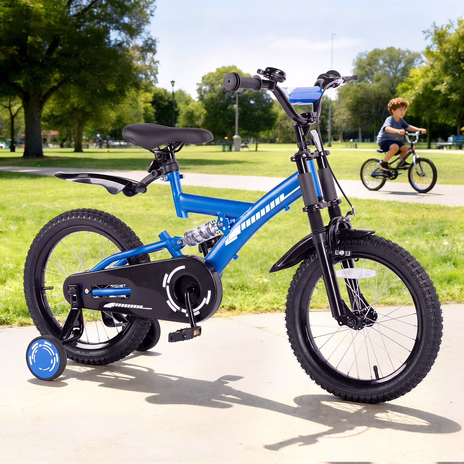 SUGIFT 18 Inch Kids Bike for Boys Girls Ages 6-9, Training Wheels, Handbrake and Bell, Blue - Image 5