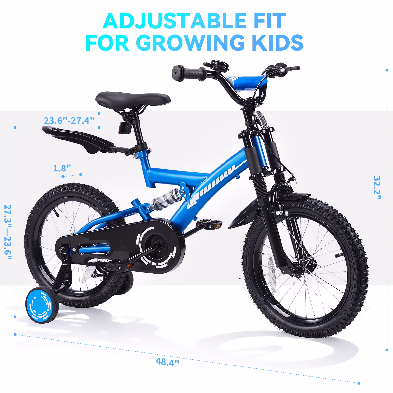 SUGIFT 18 Inch Kids Bike for Boys Girls Ages 6-9, Training Wheels, Handbrake and Bell, Blue - Image 4