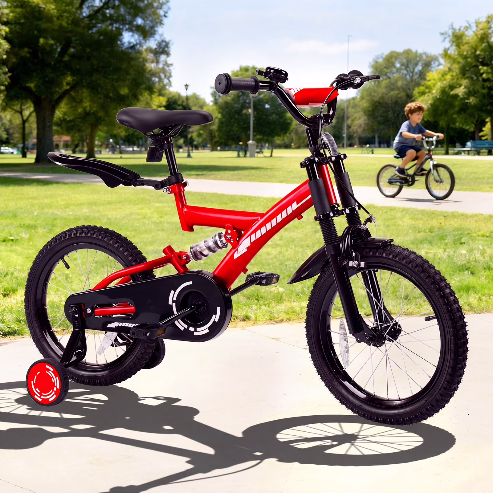 SUGIFT 18 Inch Kids Bike for Boys Girls Ages 6-9, Training Wheels, Handbrake and Bell, Red - Image 5
