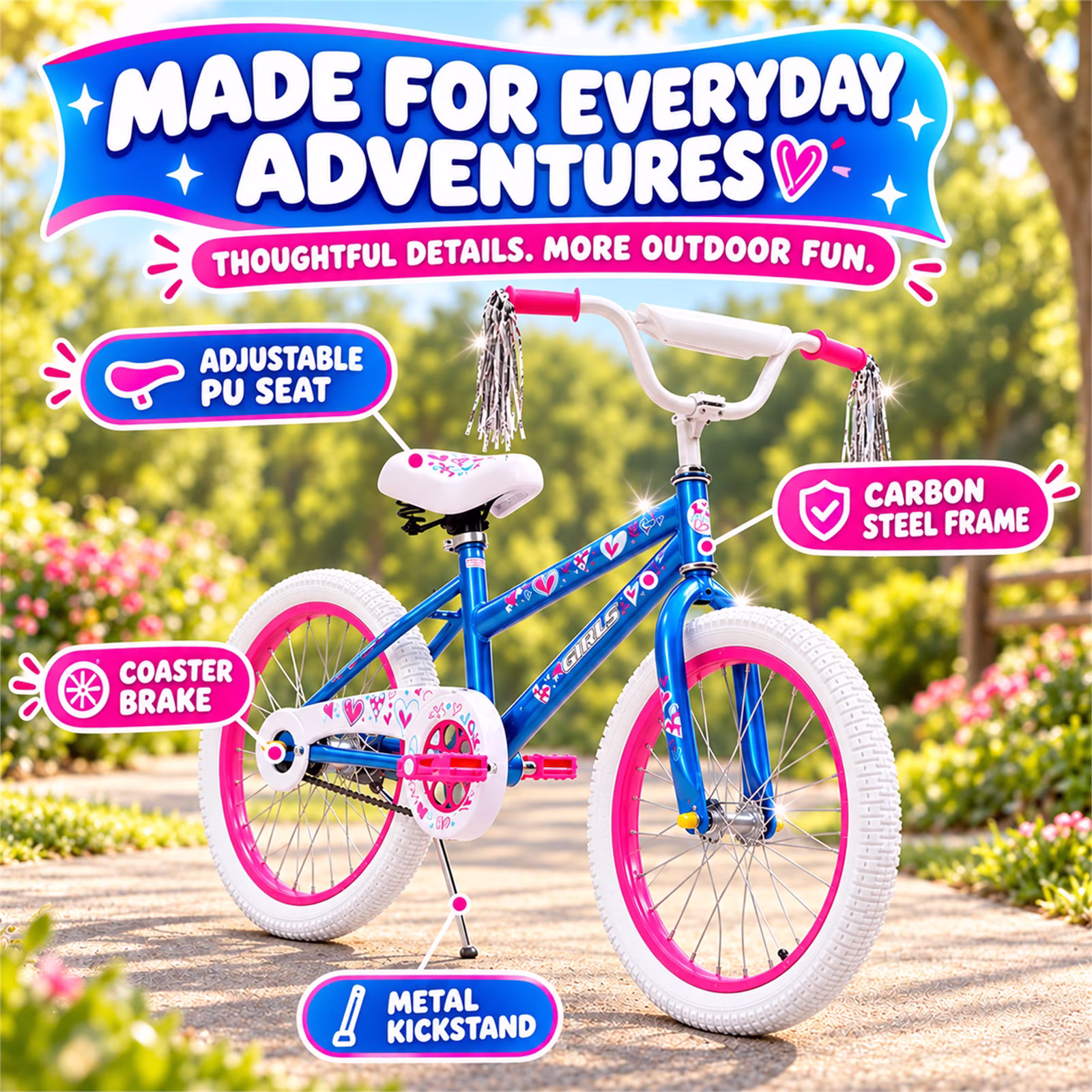 SUGIFT 20 in. Girl Kids Bike for Girls Ages 5-12 Years, Blue - Image 3