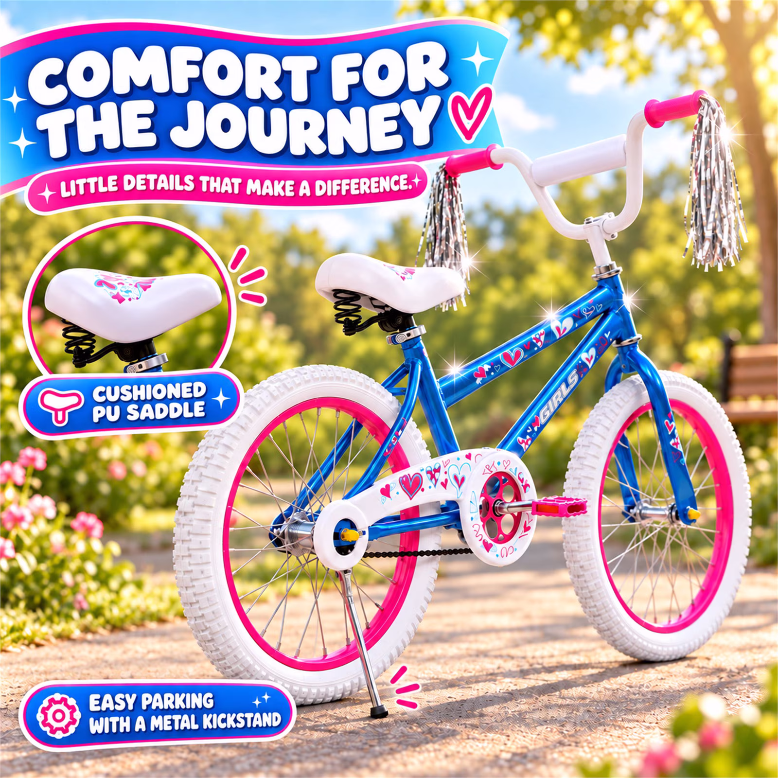 SUGIFT 20 in. Girl Kids Bike for Girls Ages 5-12 Years, Blue - Image 2