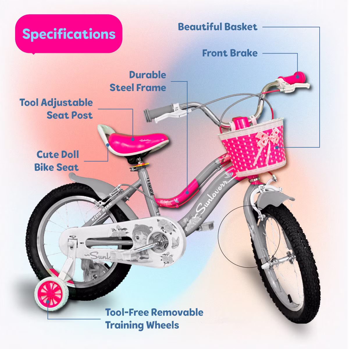 Sunloverr Kids 12 Inch Bicycle for Girls Ages 3-5 Years - Image 5