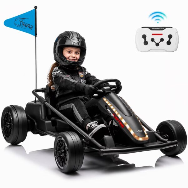 Sunnyfree 24 Volt Ride on Toys for Kids, 14Ah Electric Go Kart with Remote Control, 5–10 MPH, Drift Function, 2×200W Motors, Bluetooth Music, LED Lights, Seat Belt, Black