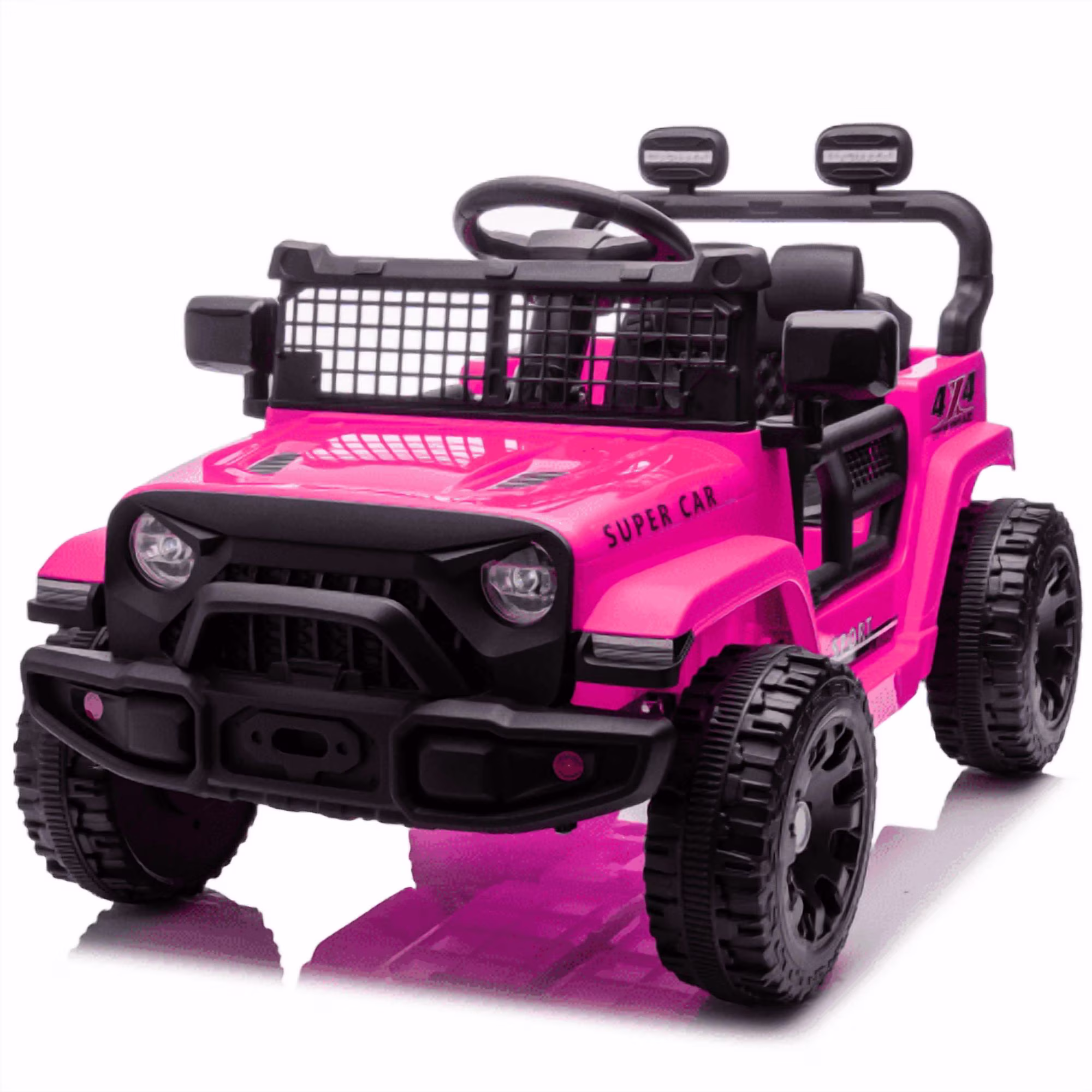 Sunnyfree 24V 2 Seater Kids Ride on Truck with Remote Control, Electric Battery Powered Toys Car w/ 4 Wheels Spring Suspension, LED Lights, Bluetooth Music, Pink