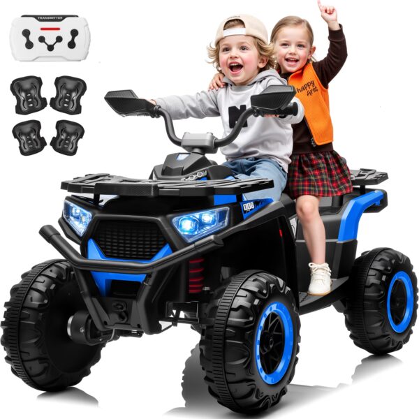 Sunnyfree 24V Kids Ride on ATV, 800W Ride on Toys with Parent Remote, 4 Wheeler Quad Car with Bluetooth Music, 3 Speeds, Spring Suspension, Blue