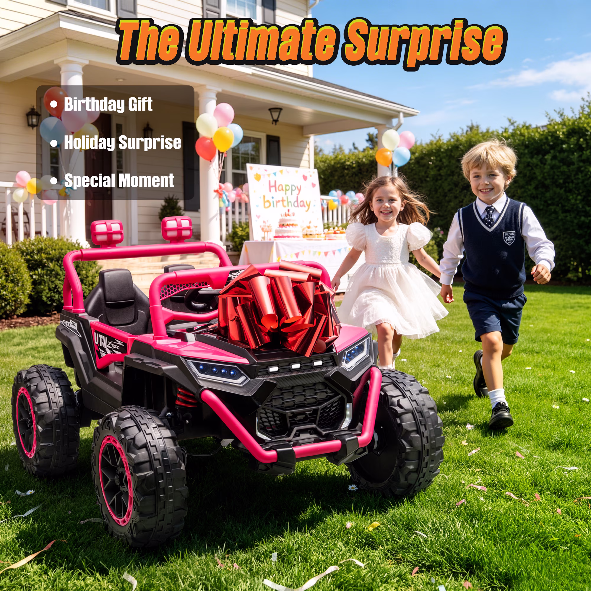 Sunnyfree 24V Ride On Toys, 800W 2 Seater Power Car Wheel with Romote Control, Spring Suspension, Bluetooth Music, Rose - Image 5