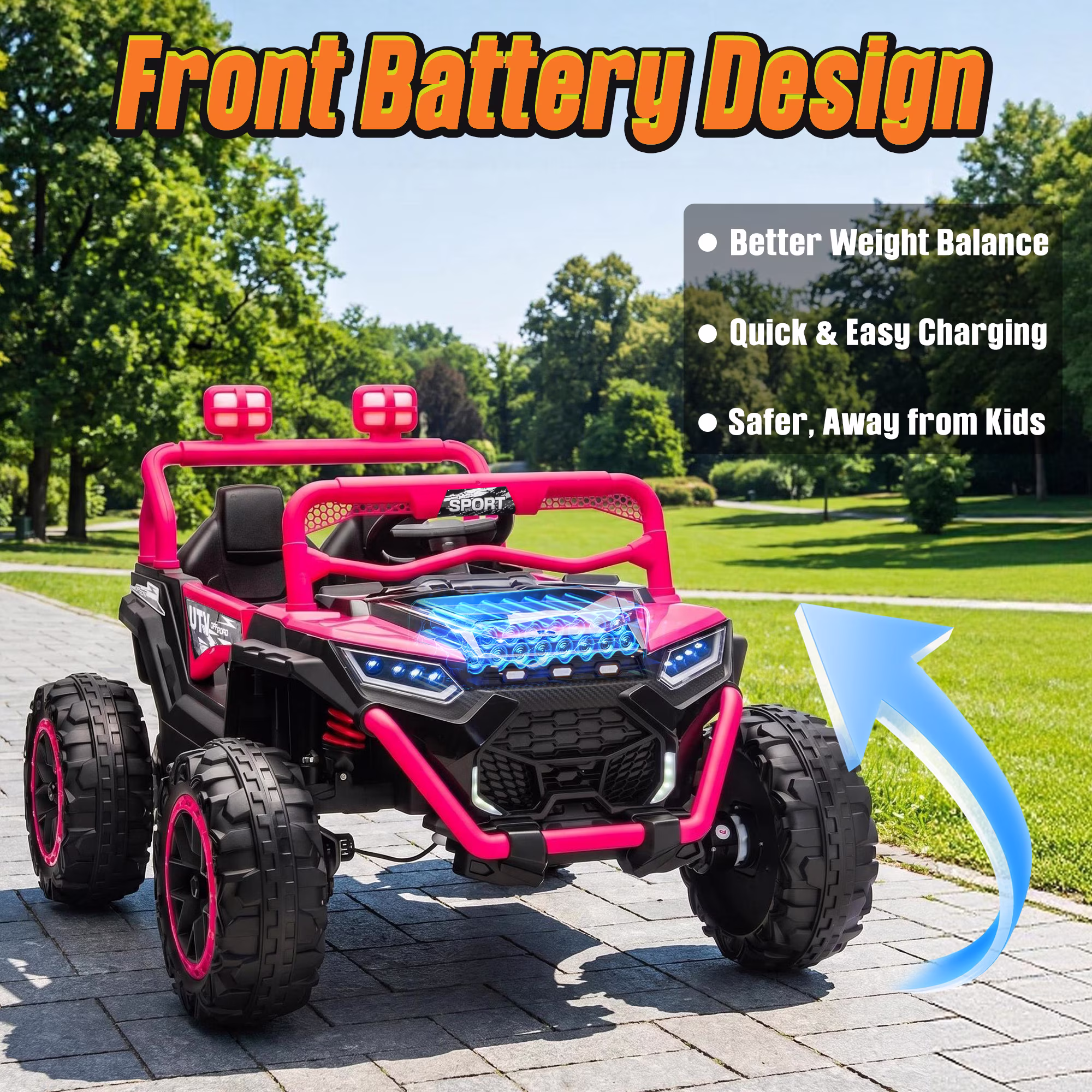 Sunnyfree 24V Ride On Toys, 800W 2 Seater Power Car Wheel with Romote Control, Spring Suspension, Bluetooth Music, Rose - Image 4