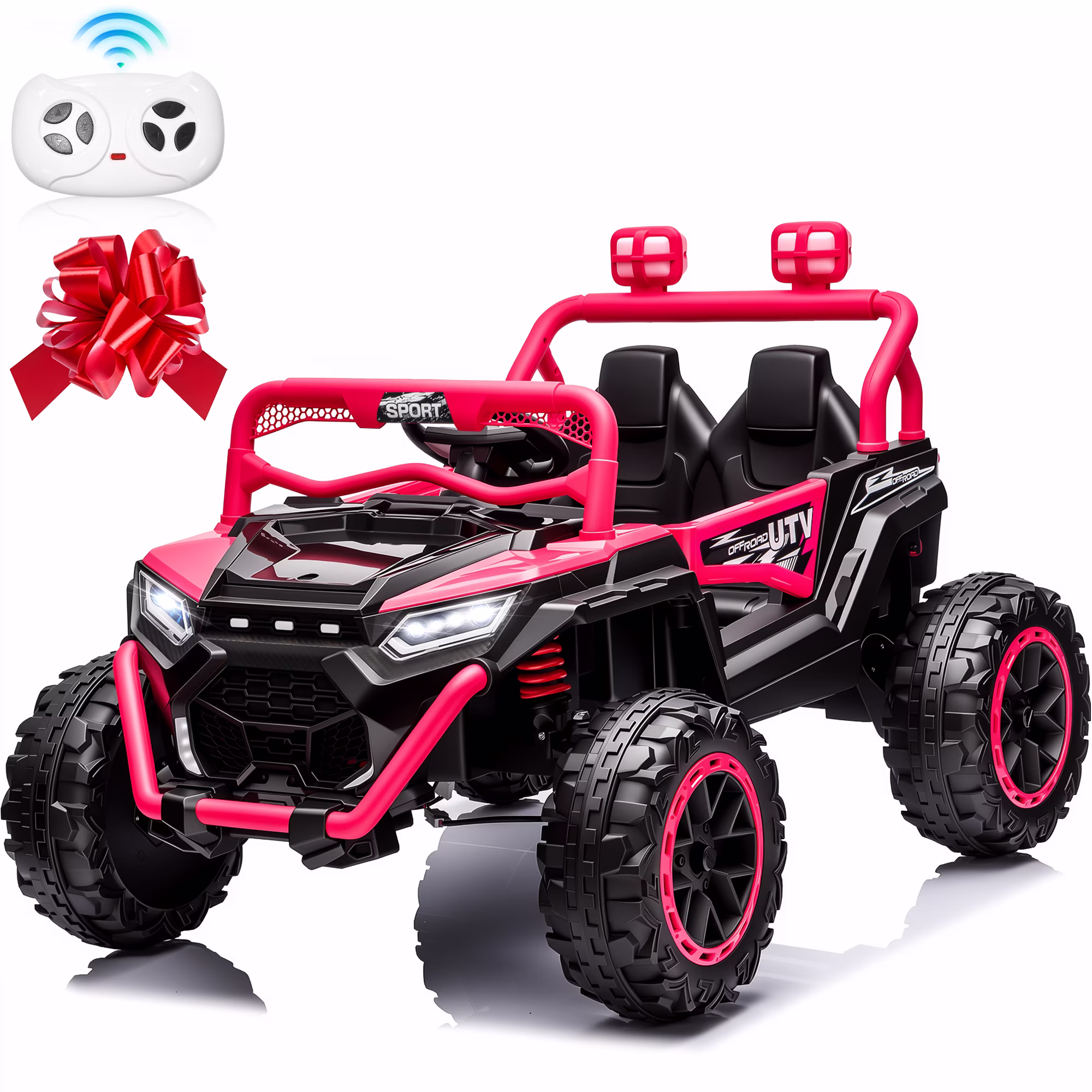 Sunnyfree 24V Ride On Toys, 800W 2 Seater Power Car Wheel with Romote Control, Spring Suspension, Bluetooth Music, Rose