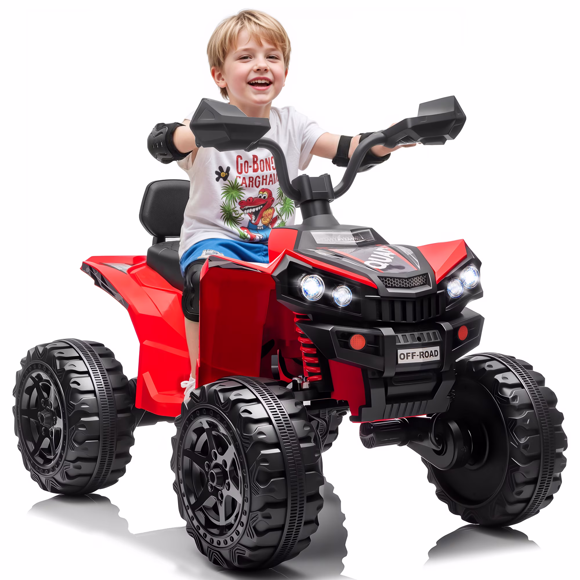 Sunnyfree 24V Ride on Toys ATV,4WD Power Car Wheels with 4x200W Motor, 4 Wheeler Quad Car with Spring Suspension, Bluetooth Music, LED Lights, Red