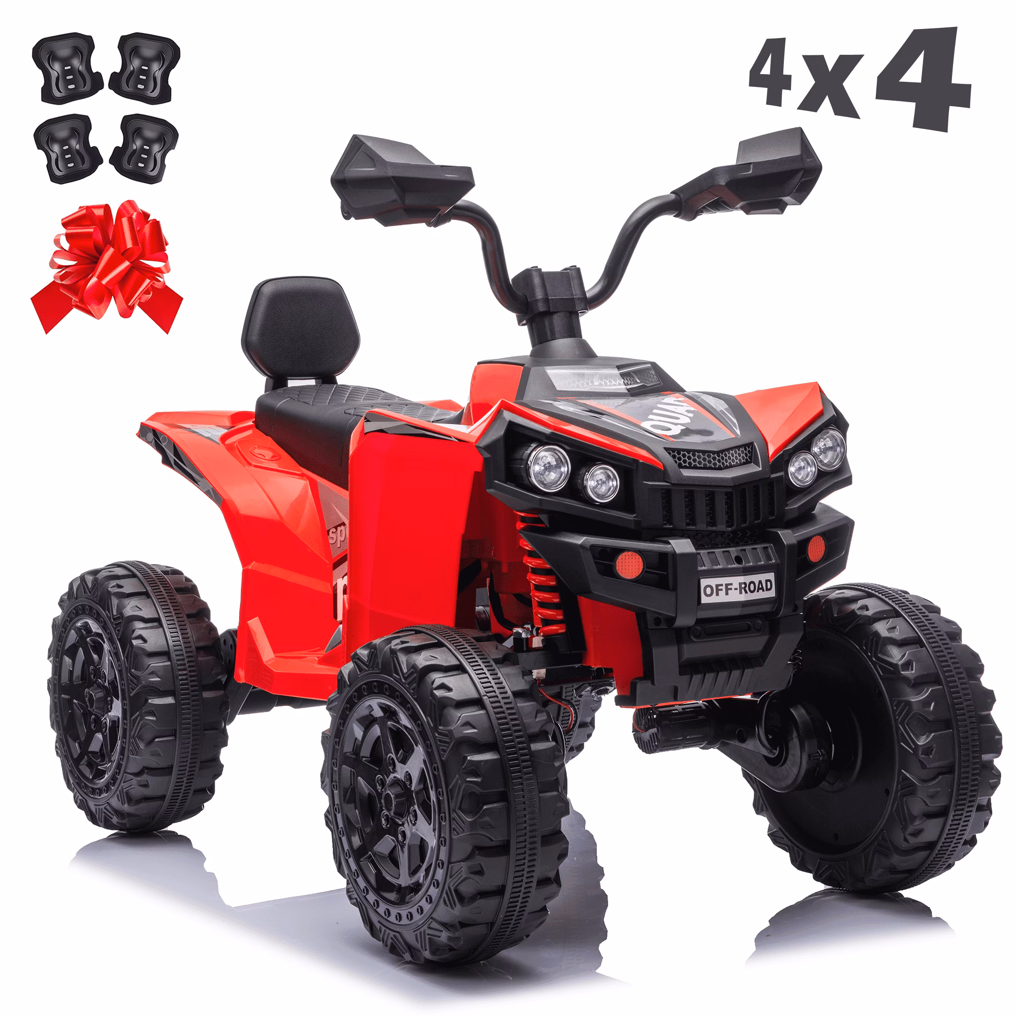 Sunnyfree 24V Ride on Toys ATV,4WD Power Car Wheels with 4x200W Motor, 4 Wheeler Quad Car with Spring Suspension, Bluetooth Music, LED Lights, Red - Image 4