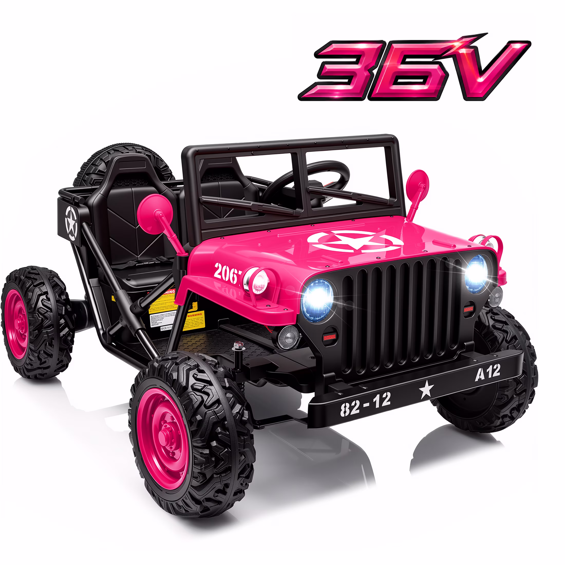 Sunnyfree 36V 2 Seater Ride On Toys for Big Kids, Up to 9 MPH, EVA Tires Power Car Wheels w/Metal Frame, 4-Wheel Suspension, Bluetooth, Rose