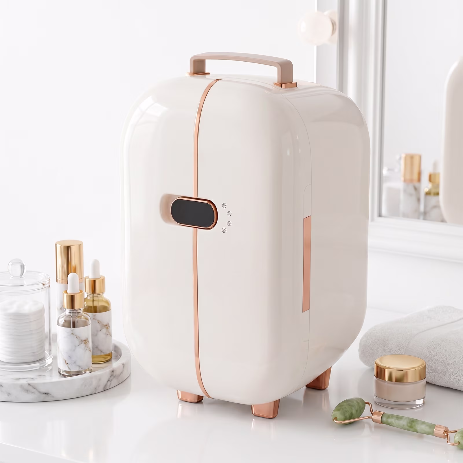 TABU Mini Fridge, 12L Skincare Fridge with LED Display, Makeup Fridge with Timer & Dual Doors, Ideal for Home & Dorms, White - Image 5