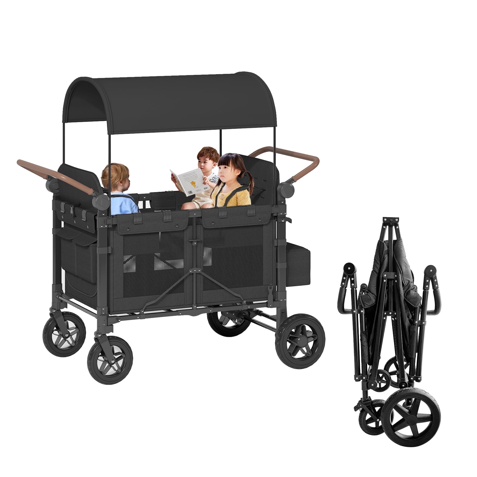 TABU Stroller Wagon for 4 Kids,4 Seater Stroller Wagon with Adjustable Handles,5-Point Harnesses,Black - Image 3