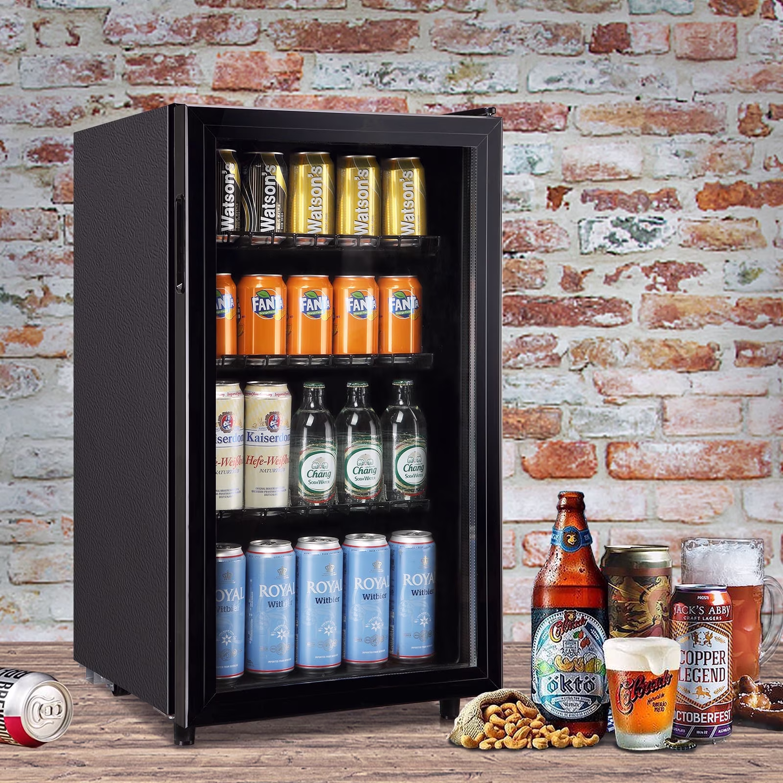 TACOOL 125Cans Mini Beverage Refrigerator Cooler, Mini Fridge with Glass Door 7 Temperature Setting for Home/Bar/Office