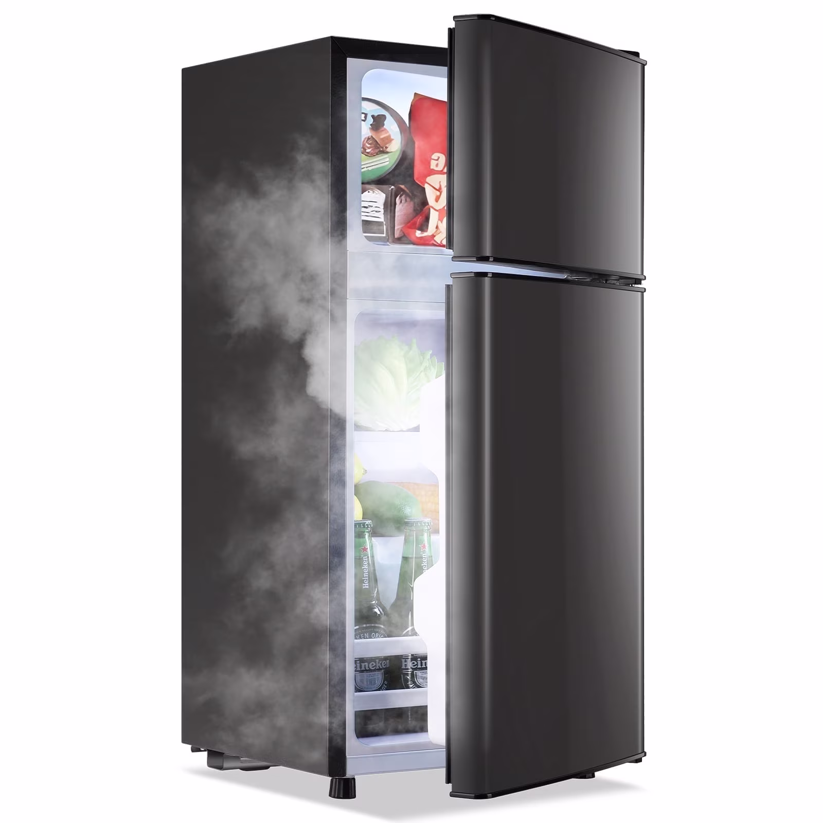TACOOL 2.2Cu.Ft Small Refrigerator with Freezer, Mini Fridge with Top Freezer for Apartment, Bedroom, Double Door, Dark Grey