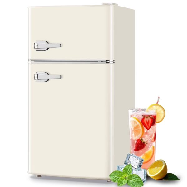 Tacool 3.5 Cu.ft Retro Mini Fridge with Freezer, 2 Door Small Refrigerator with 7 Adjustable Thermostat for Home, White