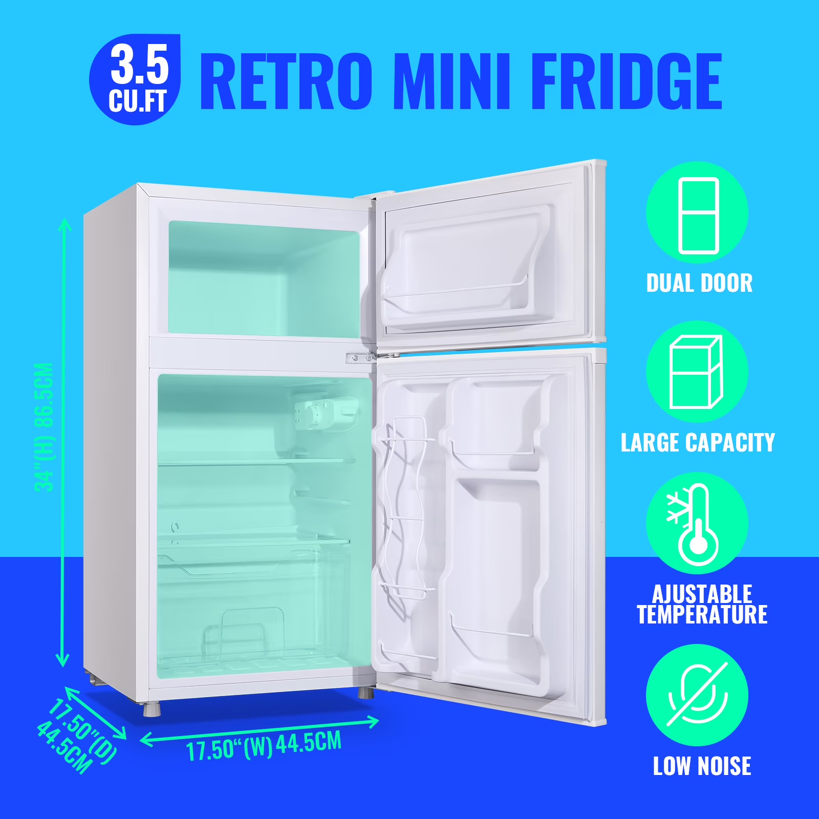 Tacool 3.5 Cu.ft Retro Mini Fridge with Freezer, 2 Door Small Refrigerator with 7 Adjustable Thermostat for Home, White - Image 5