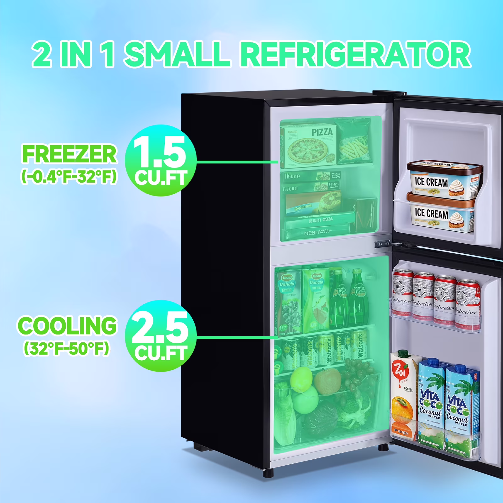 TACOOL 4.0 Cu.ft Small Refrigerator Mini Fridge for Bedroom Drink Holder Large Capacity Suit for Home, Apartment, Office Black - Image 2